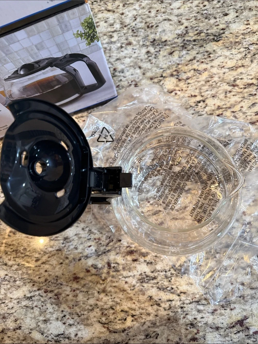 Mainstays 12 Cup Coffee Maker Replacement Carafe Glass Pot Black Handle NEW